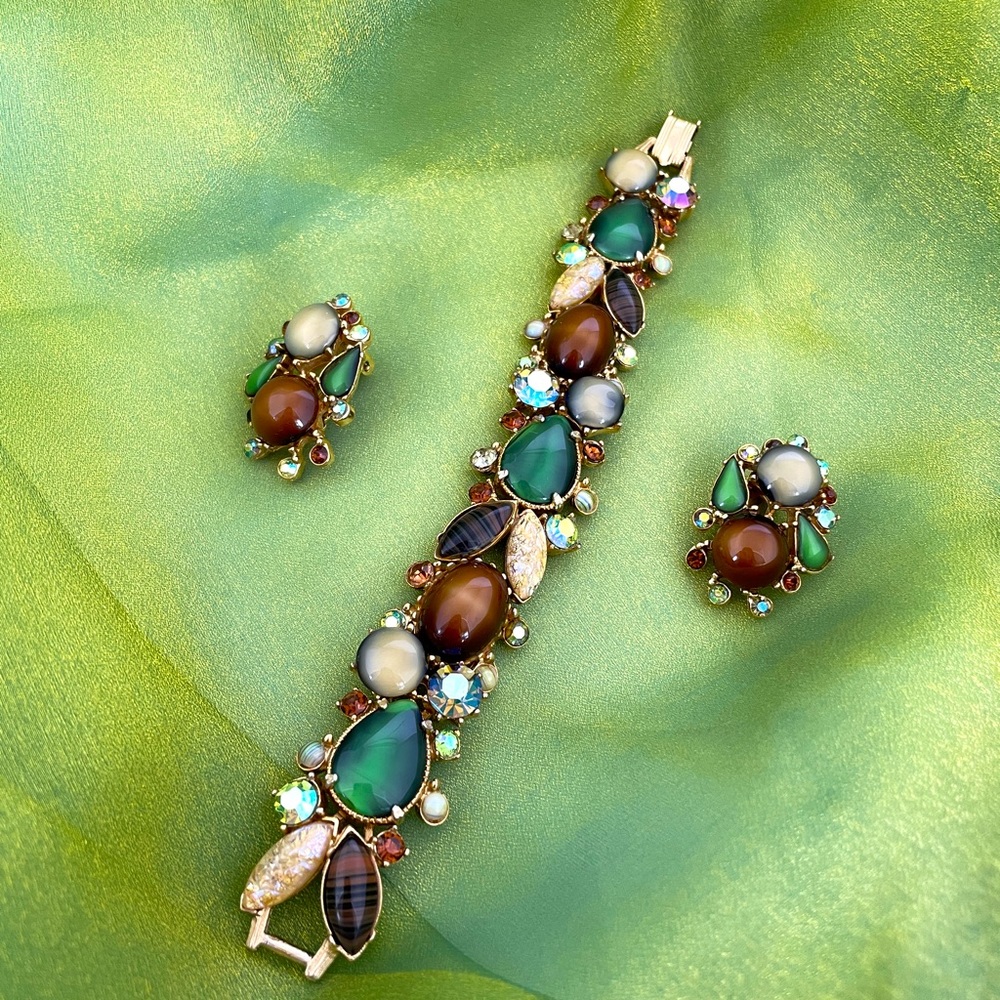 Florenza Antique signed bracelet and earring remarkable set